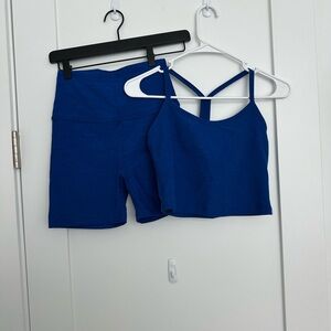 Beyond Yoga Spacedye Slim Racerback Cropped Tank and Keep Pace Shorts
